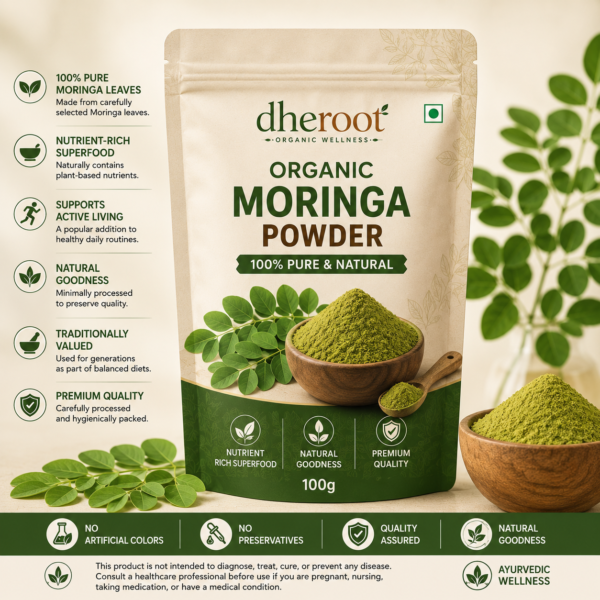 ChatGPT Image Jun 13, 2026, 07_16_54 PM Dheroot Organic Moringa Powder 100g | Premium Herbal Superfood
